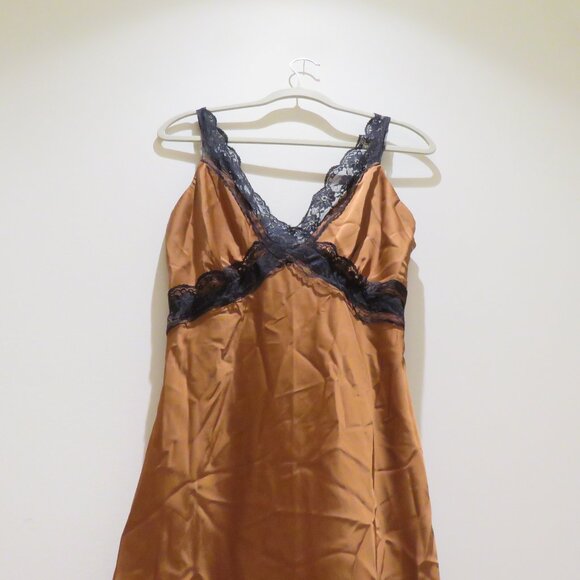 ABERCROMBIE & FITCH Satin Lace Midi Slip Dress Terracotta Y2K Friends Holidays - Picture 8 of 16